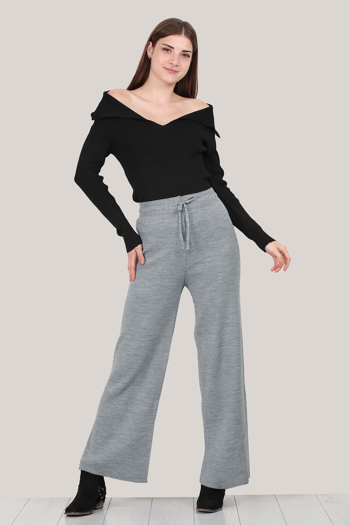 Damesbroek met wijde pijpen, één maat - NPNT0007K2017GRI