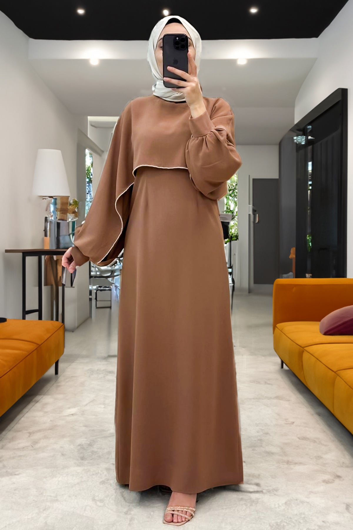 Lange jurk Abaya hijabjurk dames - NELB0007D2024BEJ