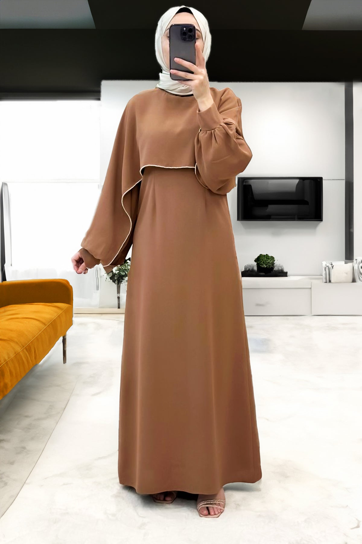 Lange jurk Abaya hijabjurk dames - NELB0007D2024BEJ
