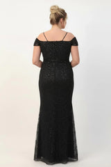 Robe De Soirée Grande Taille À Épaules Dénudées Et Ornée De Perles — Noir