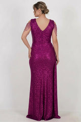 Robe De Soirée Fuchsia À Sequins Grande Taille Avec Chaîne À L'épaule