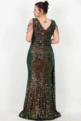 Robe Longue De Soirée À Paillettes Avec Détail Chaîne Aux Épaules — Émeraude