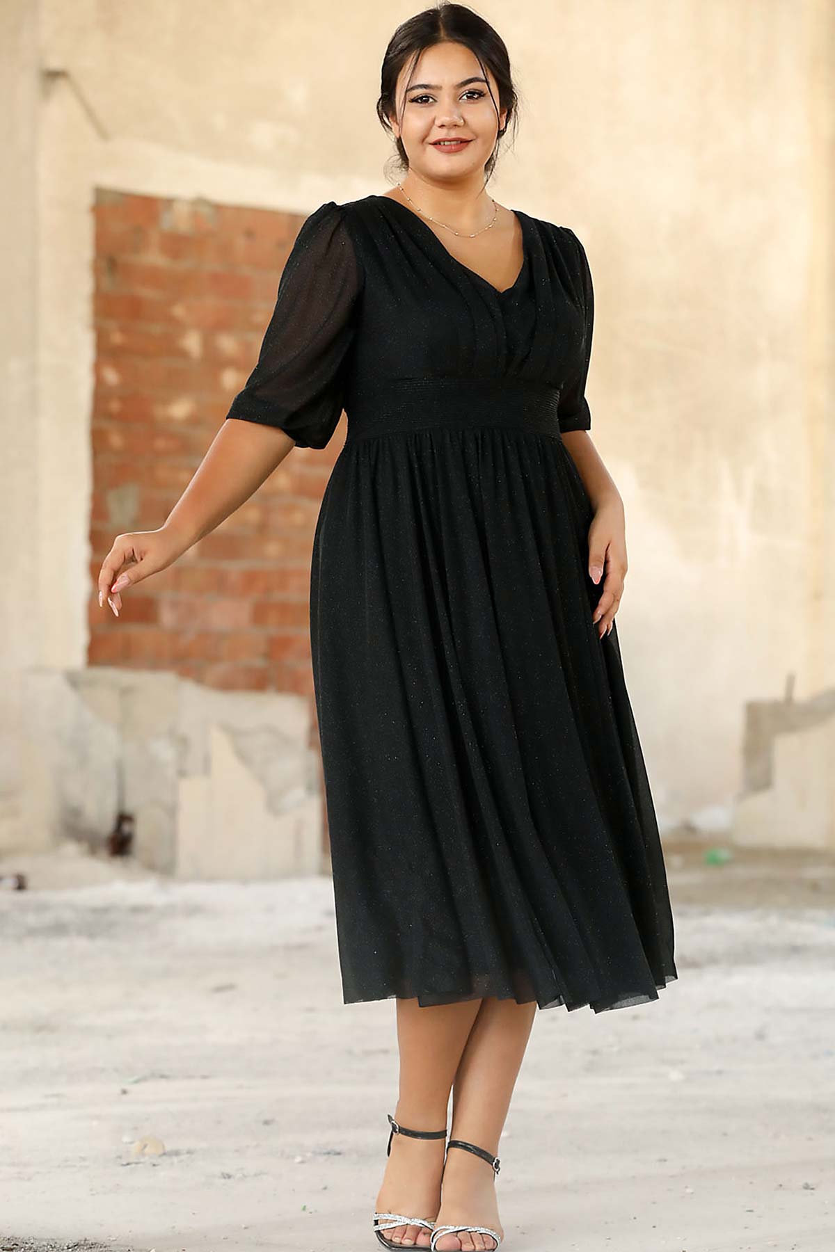 Large Sizes Waist Pleated Evening Dress - NELB0553D8848SYH