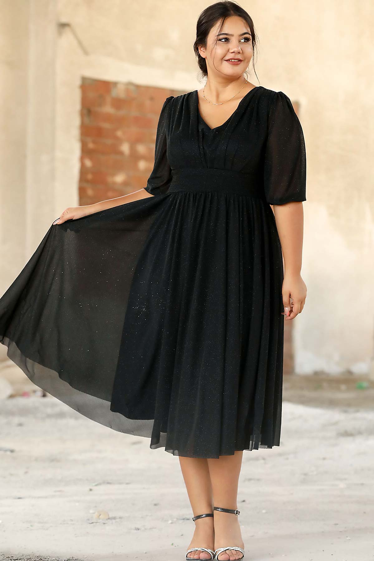 Large Sizes Waist Pleated Evening Dress - NELB0553D8848SYH