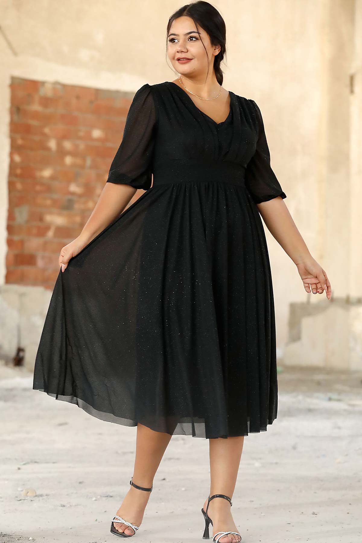 Large Sizes Waist Pleated Evening Dress - NELB0553D8848SYH