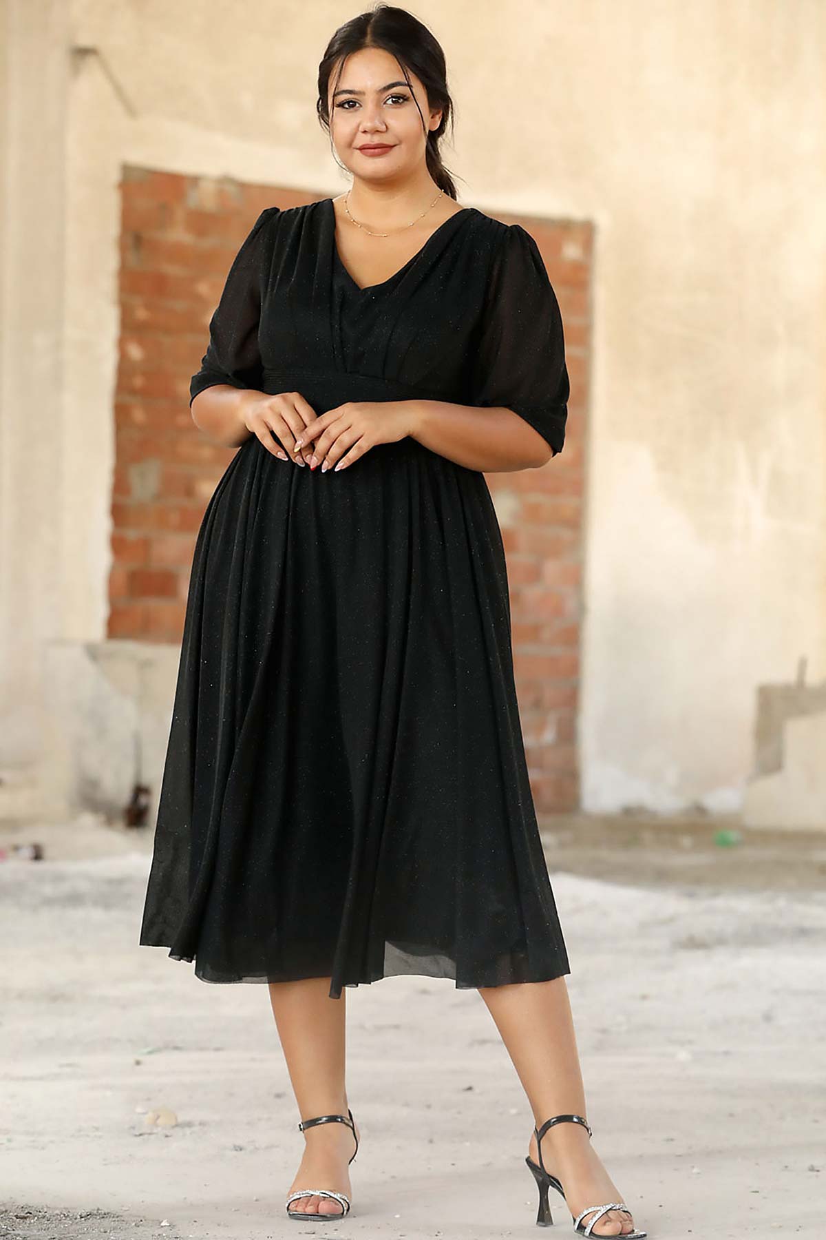 Large Sizes Waist Pleated Evening Dress - NELB0553D8848SYH