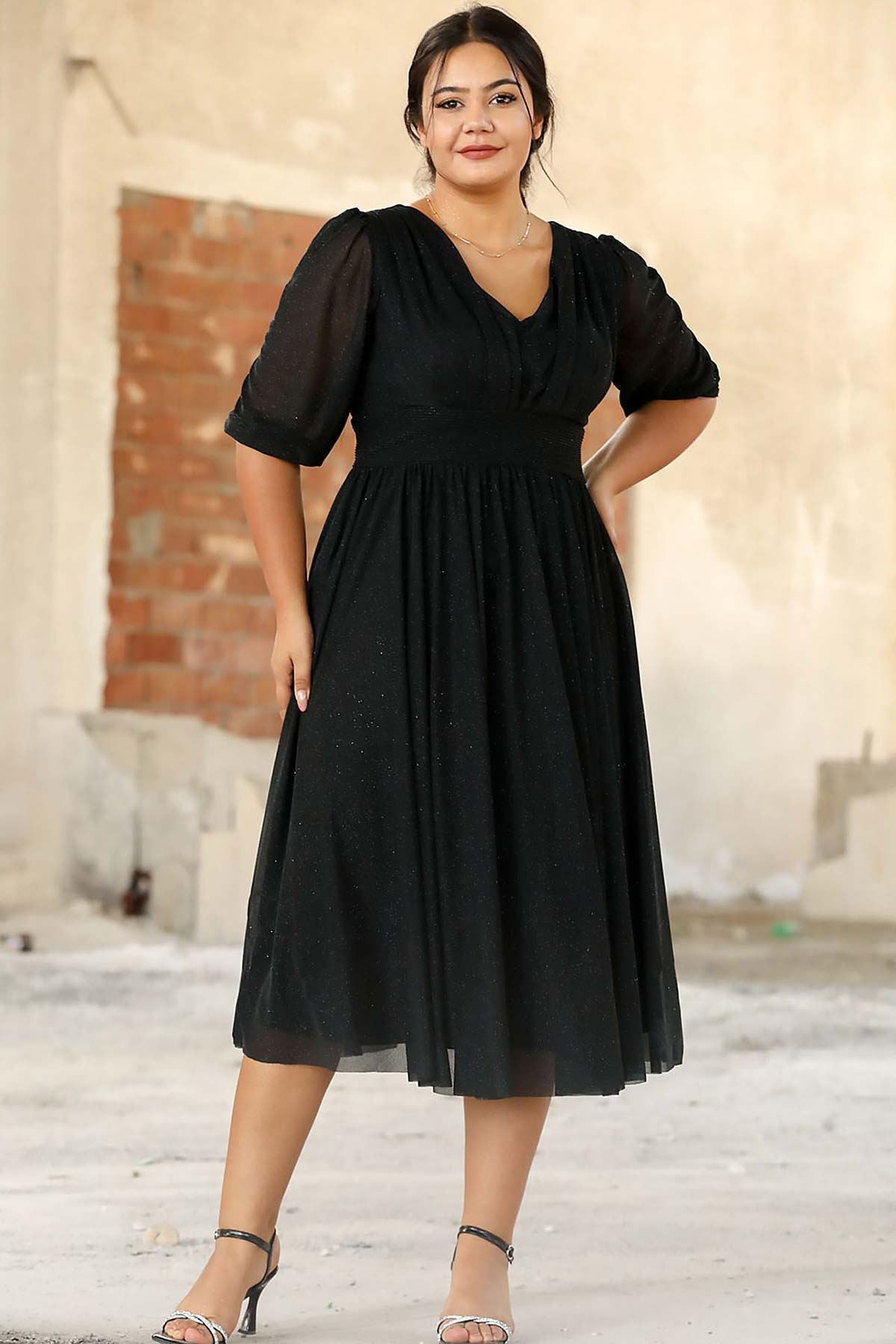 Large Sizes Waist Pleated Evening Dress - NELB0553D8848SYH