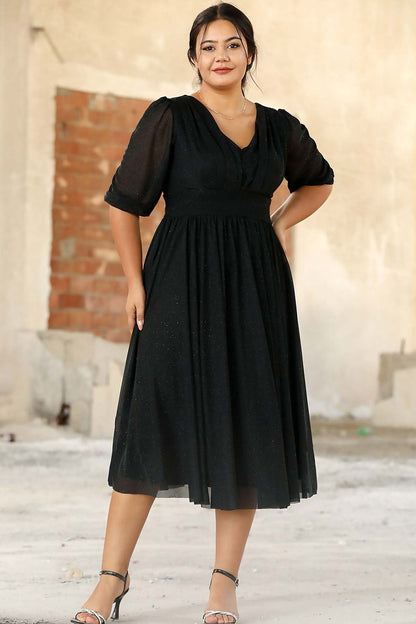 Large Sizes Waist Pleated Evening Dress - NELB0553D8848SYH