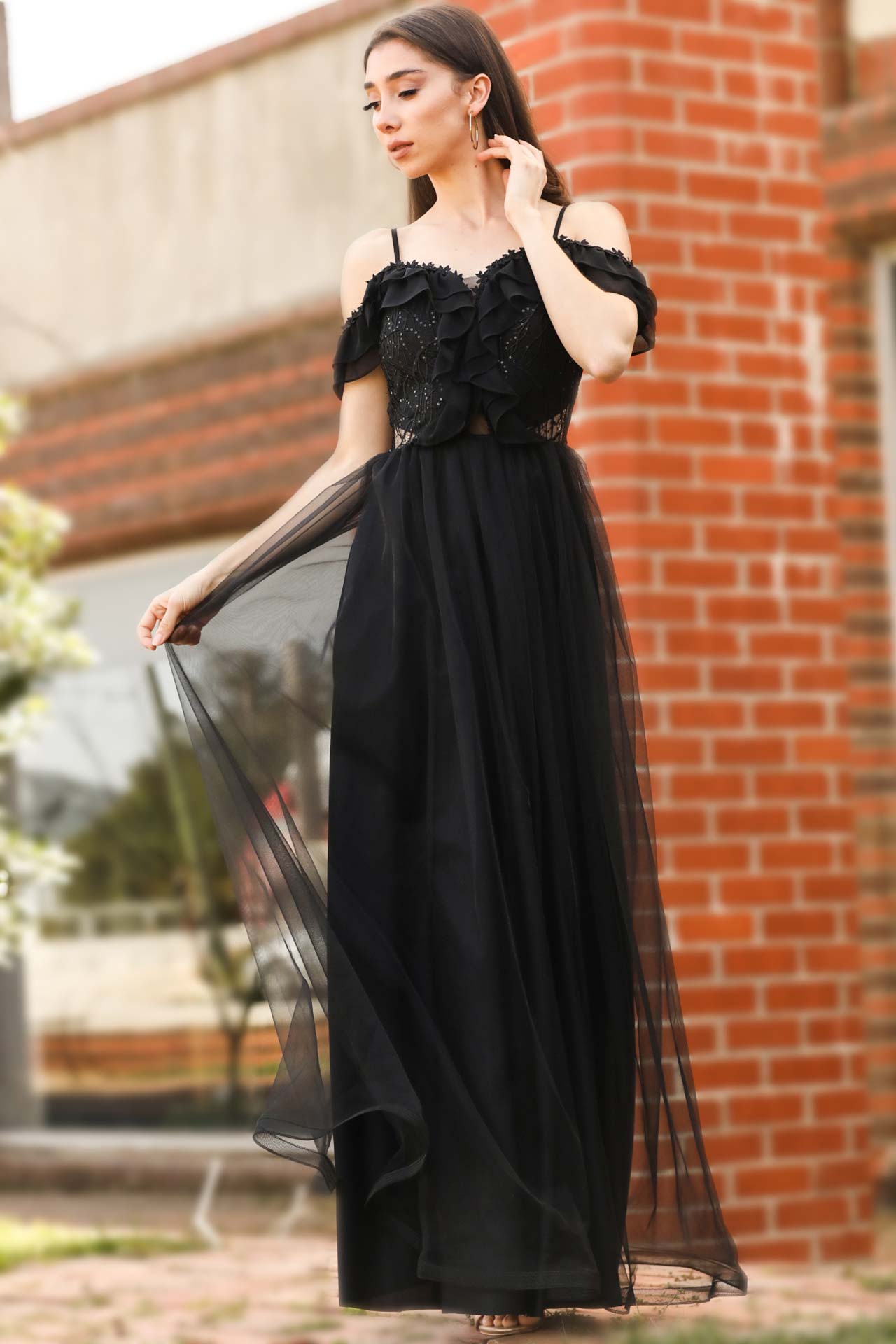 Langes Abendkleid Maxikleid mit Schulterfrei - NELB0553D8670SYH