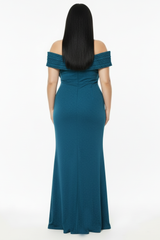 Robe De Soirée Longue Grande Taille À Plissé Et Fente — Bleu
