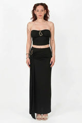 Ensemble Polyemit Jupe Avec Boucle Dorée, Noir