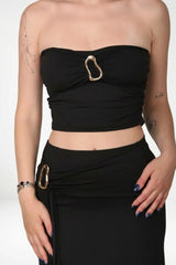 Ensemble Polyemit Jupe Avec Boucle Dorée, Noir