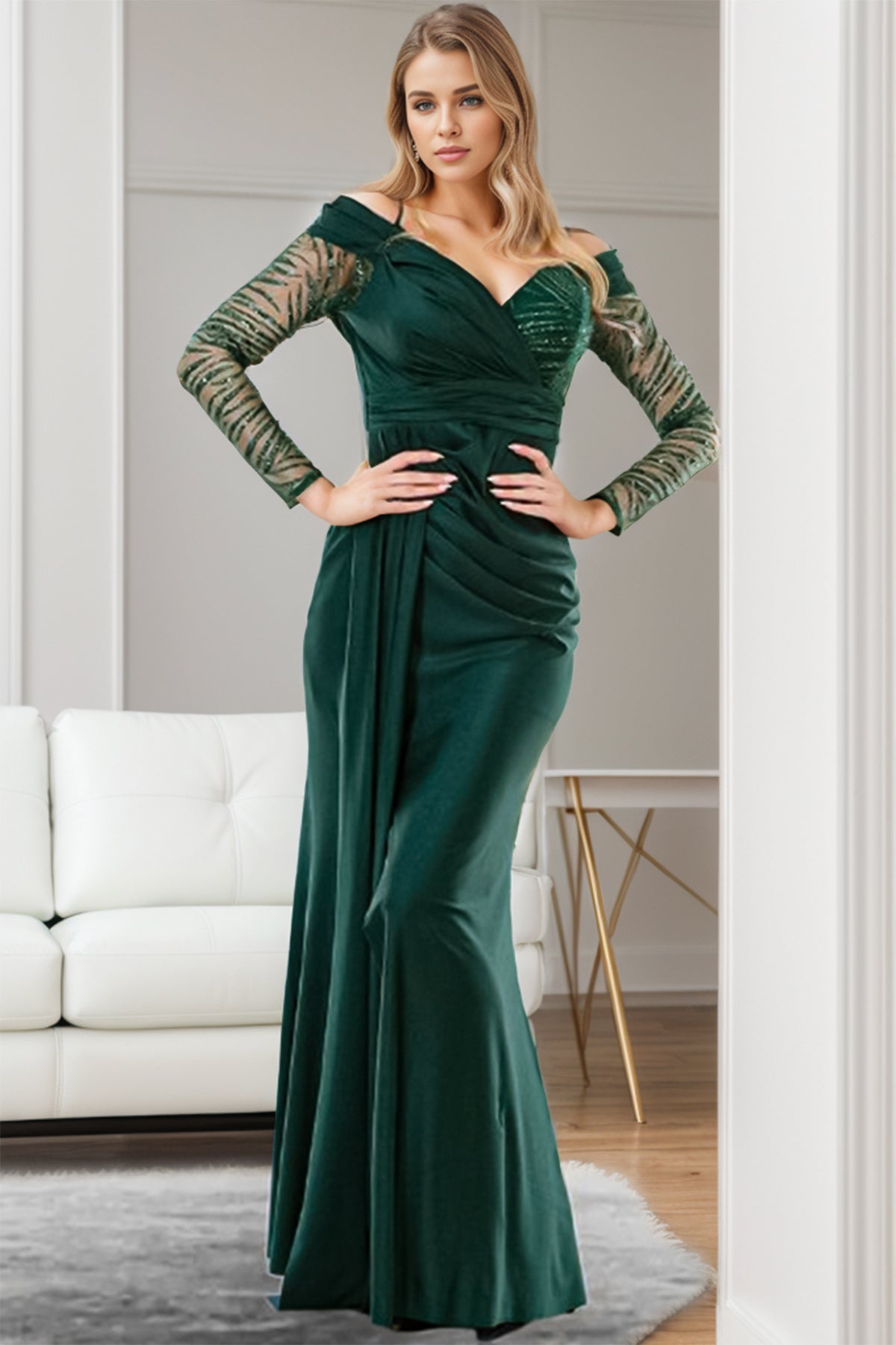 Langes Abendkleid mit Pailletten für Damen - NELB1000D9807ZMT