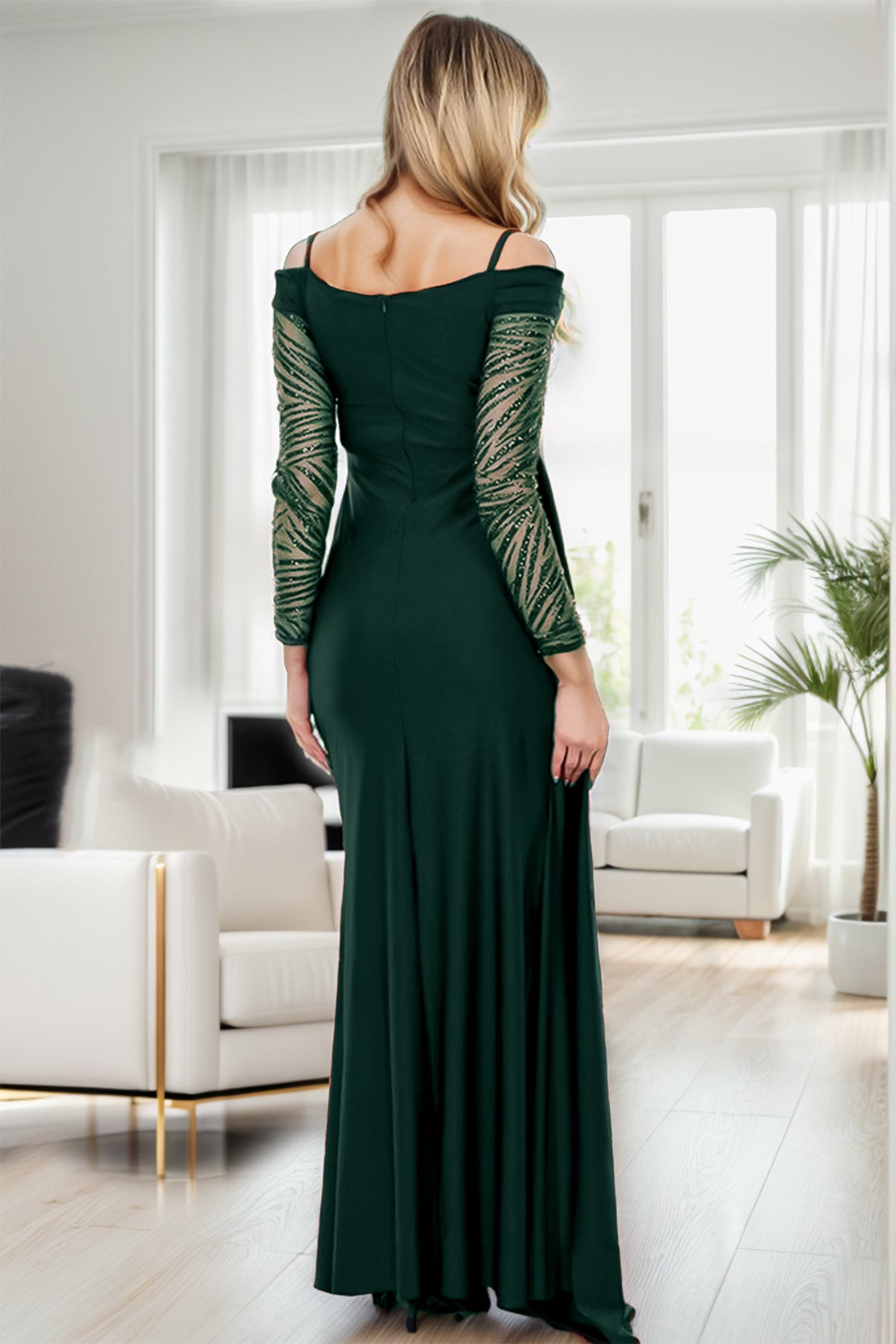 Langes Abendkleid mit Pailletten für Damen - NELB1000D9807ZMT