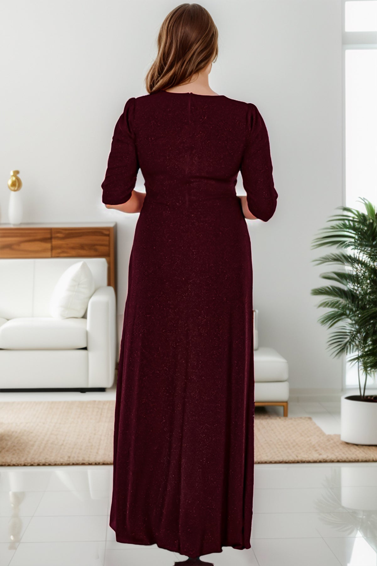 Glitzerndes langes Abendkleid mit zweireihigem Kragen in Übergröße - NELB1000D9740BRD