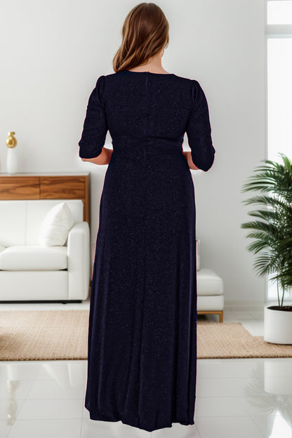 Plus Size Sparkly Double Breasted Collar Long Evening Dress - NELB1000D9740LCV