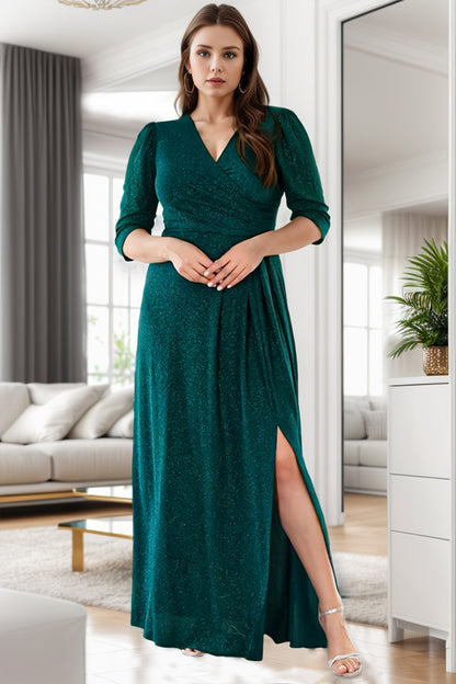 Glitzerndes langes Abendkleid mit zweireihigem Kragen in Übergröße - NELB1000D9740ZMT