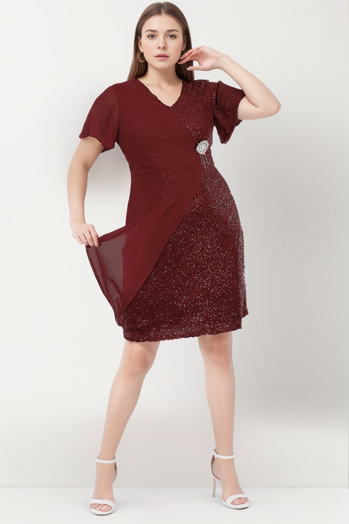 Dames midi-jurk trouwjurk voor grote maten - NELB1000D9817BRD