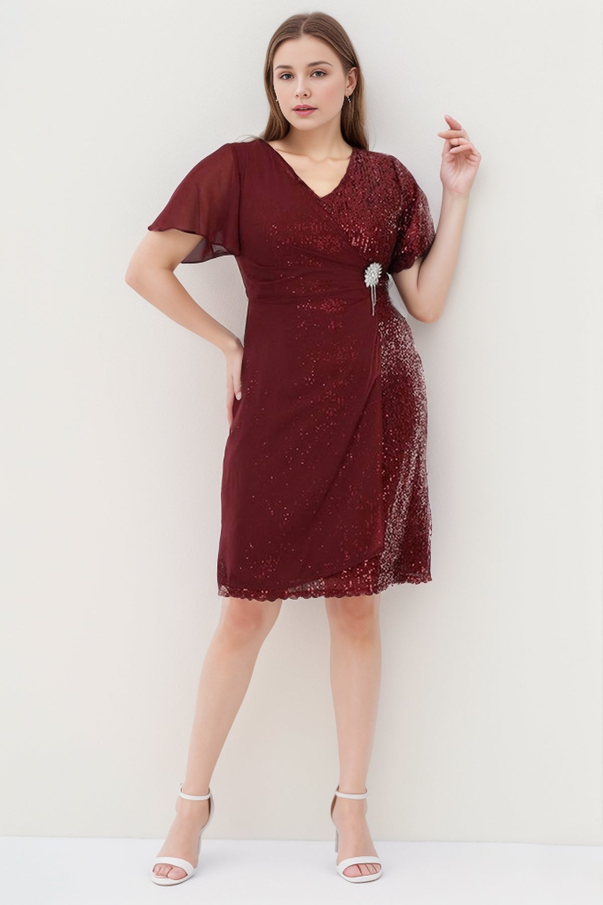 Dames midi-jurk trouwjurk voor grote maten - NELB1000D9817BRD