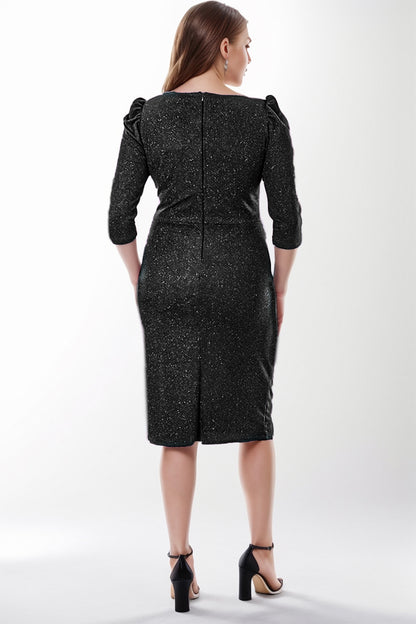 Damen Midikleid Hochzeit für große Größen - NELB1000D8975BLK