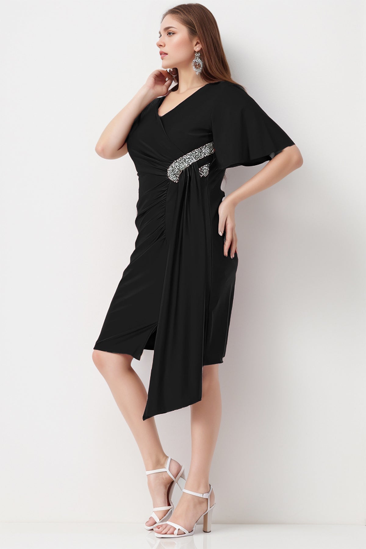 Women's midi dress wedding dress for plus sizes NELB0553D9689SYH