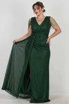 Robe Longue À Sequins Avec Chaîne Épaule, Grande Taille — Vert