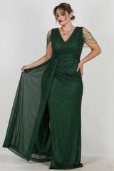 Robe Longue À Sequins Avec Chaîne Épaule, Grande Taille — Vert