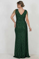 Robe Longue À Sequins Avec Chaîne Épaule, Grande Taille — Vert